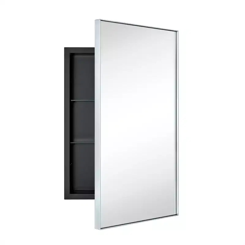 TEHOME Yasine Armoire à pharmacie rectangulaire en métal encadrée avec miroir et étagères réglables