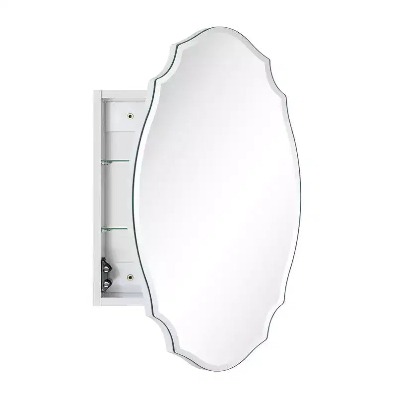 TEHOME Armoire à pharmacie de 19 po l. x 24 po H, fantaisie/spécialité, asymétrique, arquée, sans cadre, biseautée, à montage en surface avec miroir