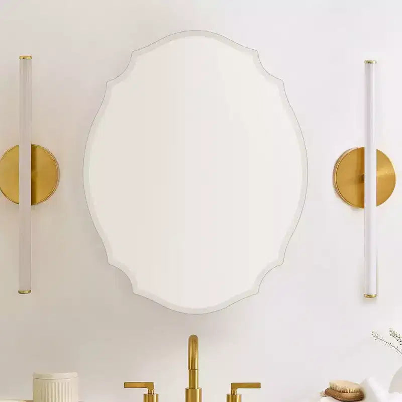TEHOME Armoire à pharmacie de 19 po l. x 24 po H, fantaisie/spécialité, asymétrique, arquée, sans cadre, biseautée, à montage en surface avec miroir