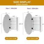 TEHOME Armoire à pharmacie de 19 po l. x 24 po H, fantaisie/spécialité, asymétrique, arquée, sans cadre, biseautée, à montage en surface avec miroir