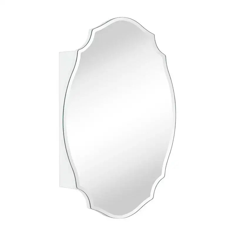 TEHOME Armoire à pharmacie de 19 po l. x 24 po H, fantaisie/spécialité, asymétrique, arquée, sans cadre, biseautée, à montage en surface avec miroir