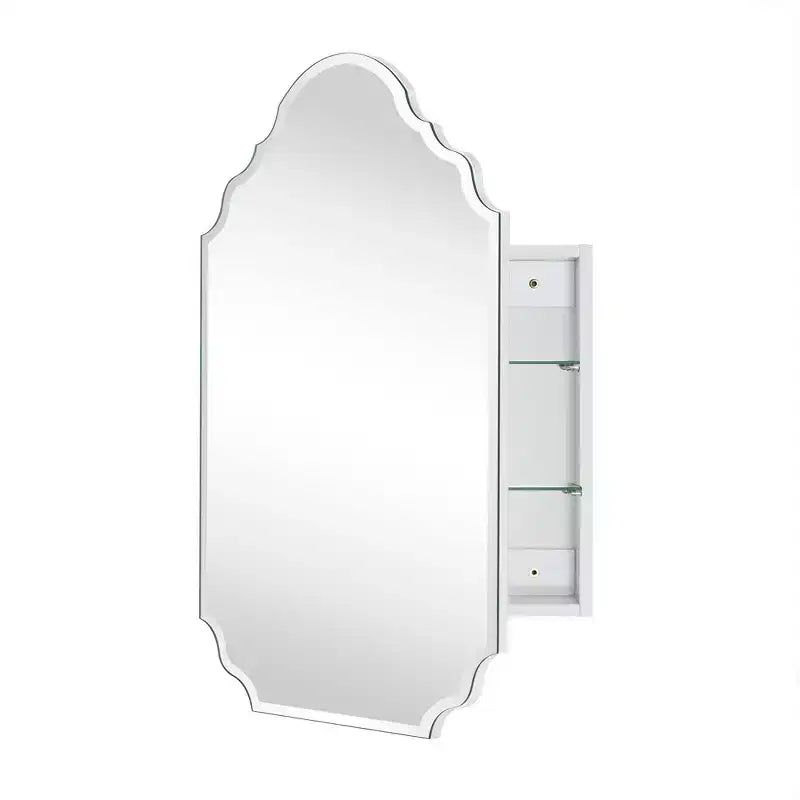 TEHOME Velora Armoire à pharmacie murale sans cadre biseautée en métal arqué irrégulier de 20 po L x 30 po H avec miroir