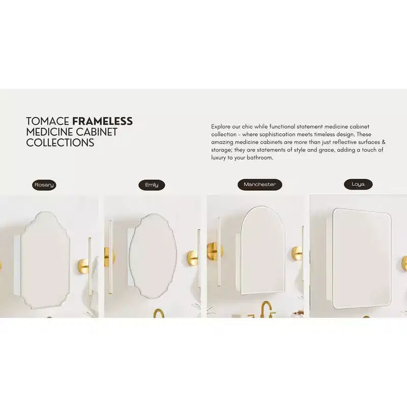 TEHOME Velora Armoire à pharmacie murale sans cadre biseautée en métal arqué irrégulier de 20 po L x 30 po H avec miroir