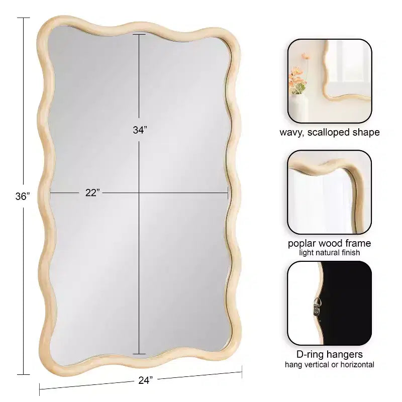 Miroir mural rectangulaire festonné Talma 24x36 Kate & Laurel All Things Decor