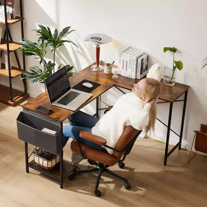 JIONJOY Bureau d'angle réversible de 127 cm de large avec sac de rangement