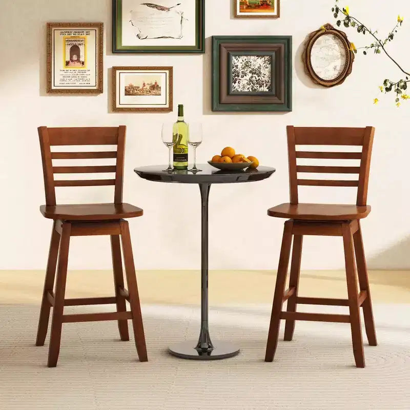 Costway Lot de 2 tabourets de bar pivotants de 62,2 cm avec dossier ajouré Marron/Blanc