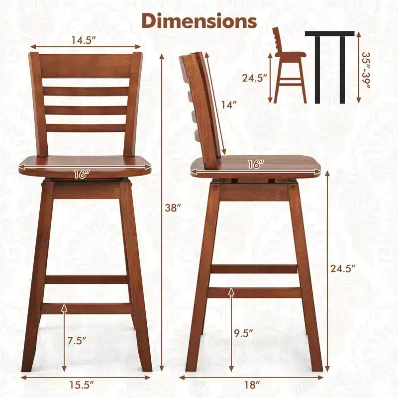 Costway Lot de 2 tabourets de bar pivotants de 62,2 cm avec dossier ajouré Marron/Blanc