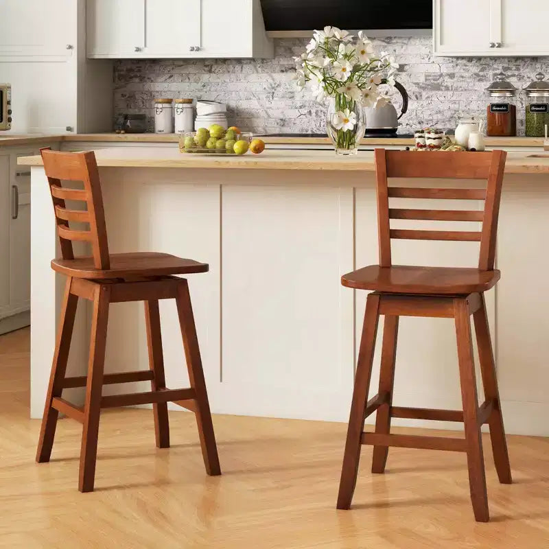 Costway Lot de 2 tabourets de bar pivotants de 62,2 cm avec dossier ajouré Marron/Blanc