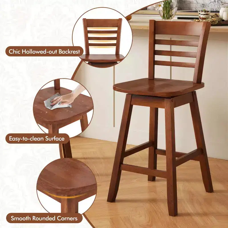 Costway Lot de 2 tabourets de bar pivotants de 62,2 cm avec dossier ajouré Marron/Blanc