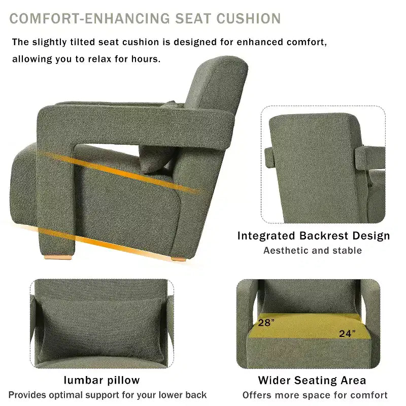 Fauteuil d'appoint rembourré en bois 30,3W avec accoudoirs élégants à angle droit 4S - ModernLuxe