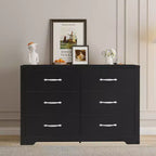Commode à 6 tiroirs pour chambre à coucher, moderne, avec poignées métalliques, en MDF, bois naturel