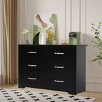 Commode à 6 tiroirs pour chambre à coucher, moderne, avec poignées métalliques, en MDF, bois naturel