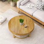 Center Tables, Modern Round Coffee Table Wooden Carving Pattern Coffee Table with Metal Legs for Living Room Reception Room Office