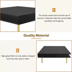 33.4W Table Basse Exquise Brillant avec 4 Pieds Dorés et 2 Petits Tiroirs, Table d'Appoint Carrée à 2 Niveaux 4S - ModernLuxe