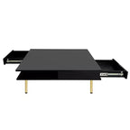 33.4W Table Basse Exquise Brillant avec 4 Pieds Dorés et 2 Petits Tiroirs, Table d'Appoint Carrée à 2 Niveaux 4S - ModernLuxe