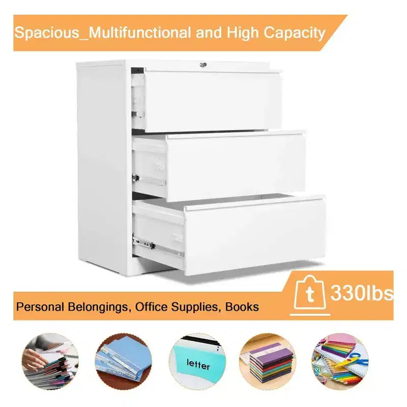 AOBABO Classeur Vertical Métallique à 3 Tiroirs avec Serrure pour la Maison et le Bureau