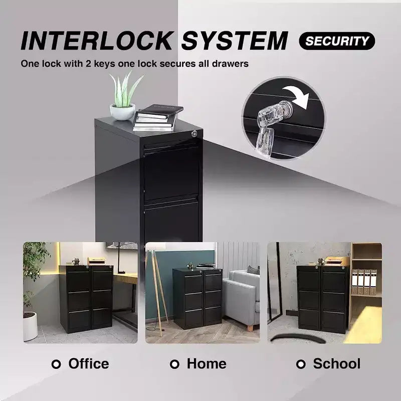 AOBABO Classeur Vertical Métallique à 3 Tiroirs avec Serrure pour la Maison et le Bureau