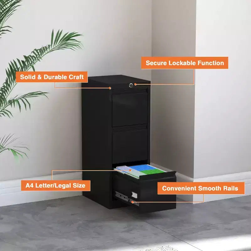 AOBABO Classeur Vertical Métallique à 3 Tiroirs avec Serrure pour la Maison et le Bureau
