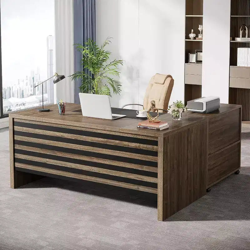 Bureau de direction en forme de L Tribesigns 62,2 po avec classeur mobile