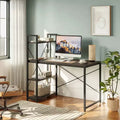 Bestier Small Computer Desk with Shelves for Home Office Dark Walnut