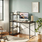 Bestier Small Computer Desk with Shelves for Home Office Dark Walnut