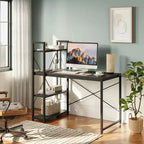 Petit bureau informatique Bestier avec étagères pour bureau à domicile, noyer foncé