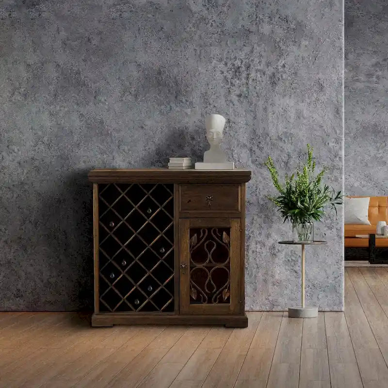 40"H Handmade Reclaimed Barn Wood & Forged Iron Wine Floor Cabinet, Rustic, No Assembly