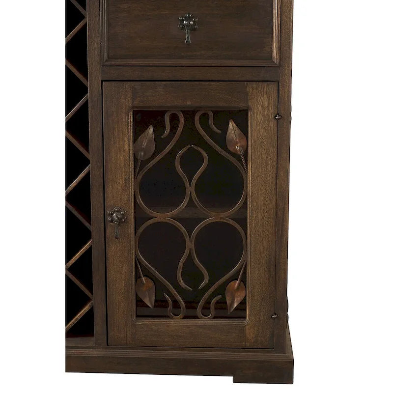 40"H Handmade Reclaimed Barn Wood & Forged Iron Wine Floor Cabinet, Rustic, No Assembly