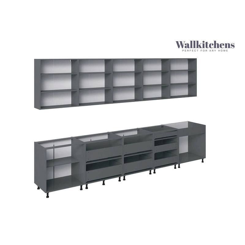 13Ft Wide White Gloss Kitchen Cabinet Set, Soft-Close Doors, European Chipboard, 153"x24"