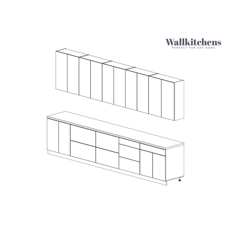 13Ft Wide White Gloss Kitchen Cabinet Set, Soft-Close Doors, European Chipboard, 153"x24"