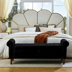 Banc de rangement capitonné à 62 boutons, pouf rembourré en lin