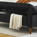 Banc de rangement capitonné à 62 boutons, pouf rembourré en lin