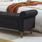 Banc de rangement capitonné à 62 boutons, pouf rembourré en lin