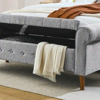 Banc de rangement capitonné à 62 boutons, pouf rembourré en lin