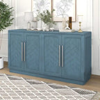 Bahut 4 portes grand espace de rangement Meuble de rangement avec étagères réglables et poignées argentées pour cuisine