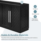 Bahut 4 portes grand espace de rangement Meuble de rangement avec étagères réglables et poignées argentées pour cuisine