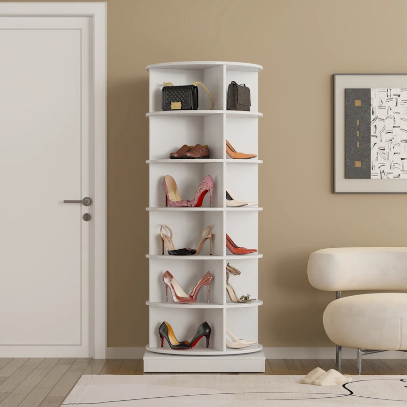 360° Rotating Shoe Cabinet, 6 Tiers, Holds 24 Pairs, Space-Saving, 3 Colors