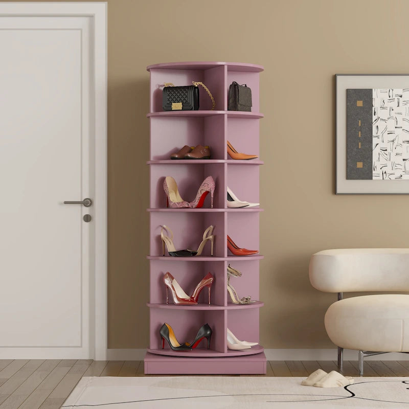 360° Rotating Shoe Cabinet, 6 Tiers, Holds 24 Pairs, Space-Saving, 3 Colors