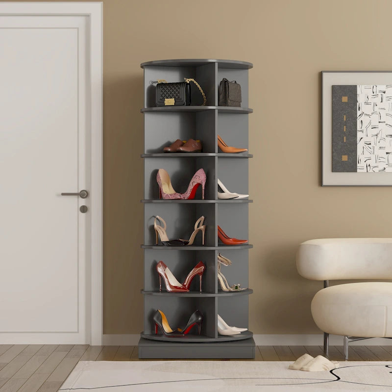 360° Rotating Shoe Cabinet, 6 Tiers, Holds 24 Pairs, Space-Saving, 3 Colors