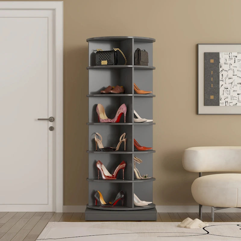 360Rotating Shoe Cabinet 6 layers Holds Up to 24 Paris of Shoes