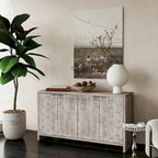Accent Cabinet Farmhouse Style 4 Door Wooden Cabinet Sideboard Buffet Server Cabinet Storage Cabinet, for Living Room