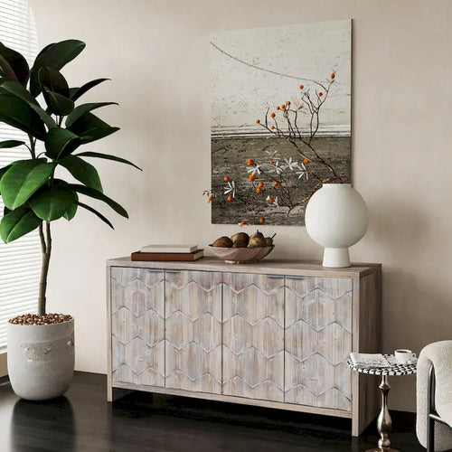 Meuble d'appoint style ferme, buffet 4 portes en bois, vaisselier de rangement, pour salon