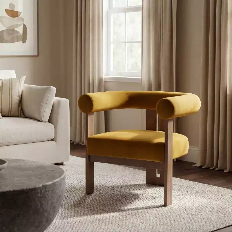 Christopher Knight Home Harriman, fauteuil d'appoint en velours avec structure à trois pieds en bouleau