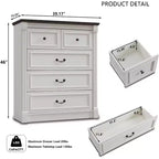 Commode de chambre SinCiDo à 5 tiroirs, commode de ferme de 117 cm de haut avec colonnes romaines