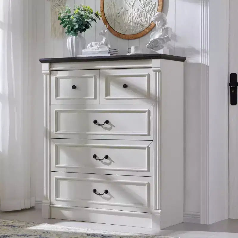 Commode de chambre SinCiDo à 5 tiroirs, commode de ferme de 117 cm de haut avec colonnes romaines