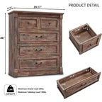 Commode de chambre SinCiDo à 5 tiroirs, commode de ferme de 117 cm de haut avec colonnes romaines