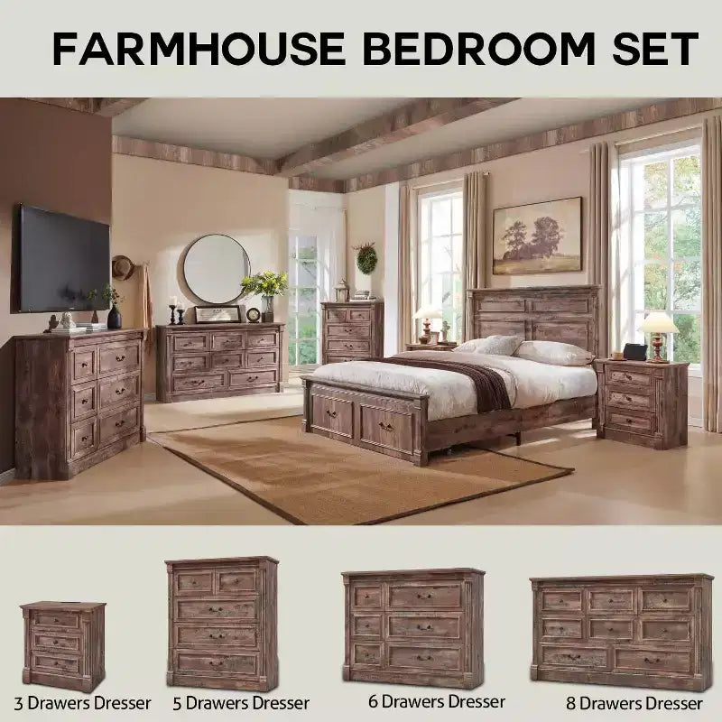 Commode de chambre SinCiDo à 5 tiroirs, commode de ferme de 117 cm de haut avec colonnes romaines