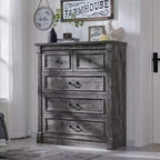 Commode de chambre SinCiDo à 5 tiroirs, commode de ferme de 117 cm de haut avec colonnes romaines