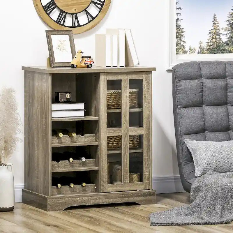 HOMCOM Modern Buffet Cabinet, Kitchen Sideboard with Wine Racks, Sliding Glass Door, Storage Shelves for Living Room