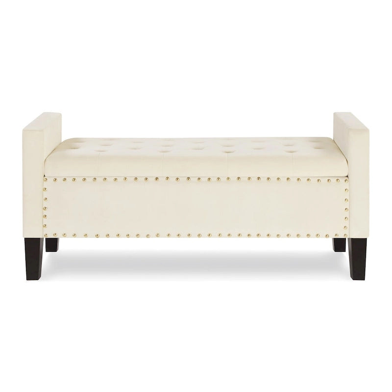 Banc de rangement capitonné en velours de 122 cm, garniture cloutée, mousse haute densité, cadre en bois massif, 4 couleurs